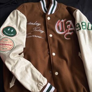 PacSun Brown and Cream Varsity Jacket